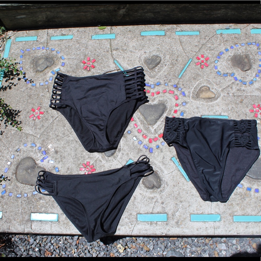 Three black  swimsuit bottoms